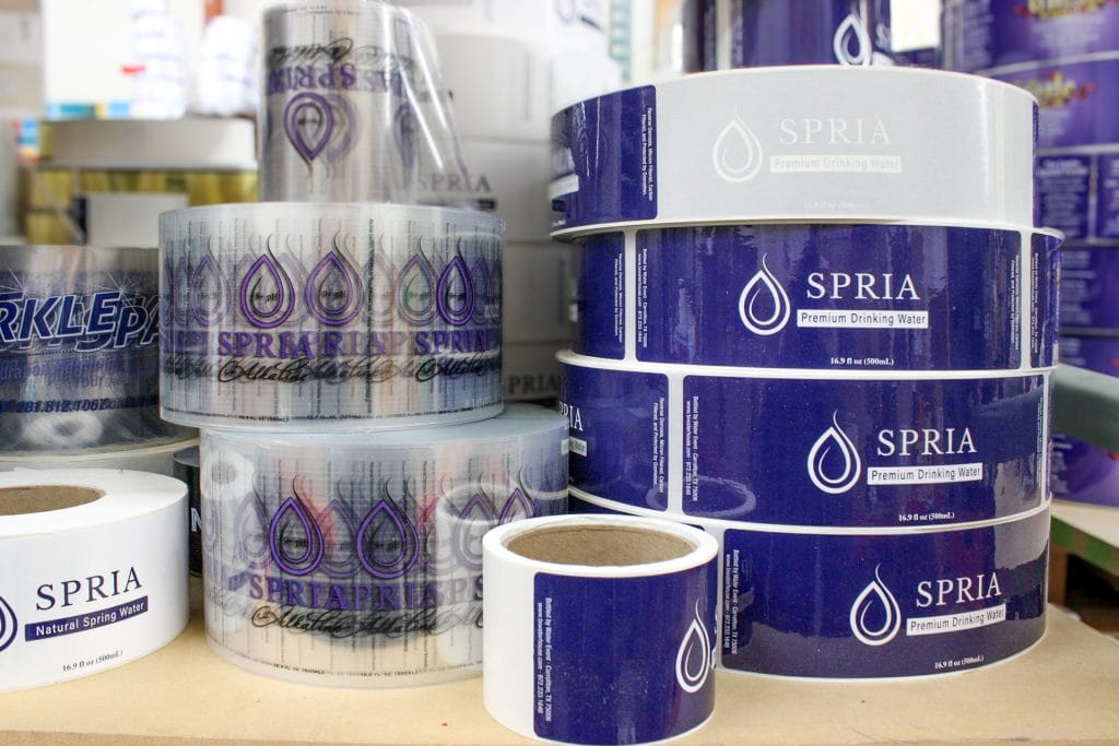SPRIA custom water label rolls